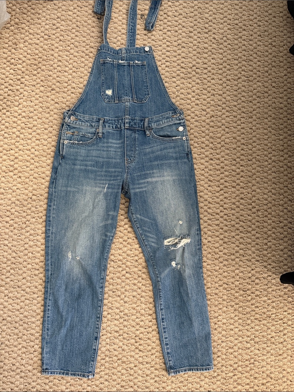 Lucky Brand Distressed Light Blue Denim Overalls